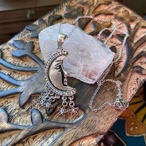 Moon And Stars Aurora Borealis Rhinestone Silver Necklace